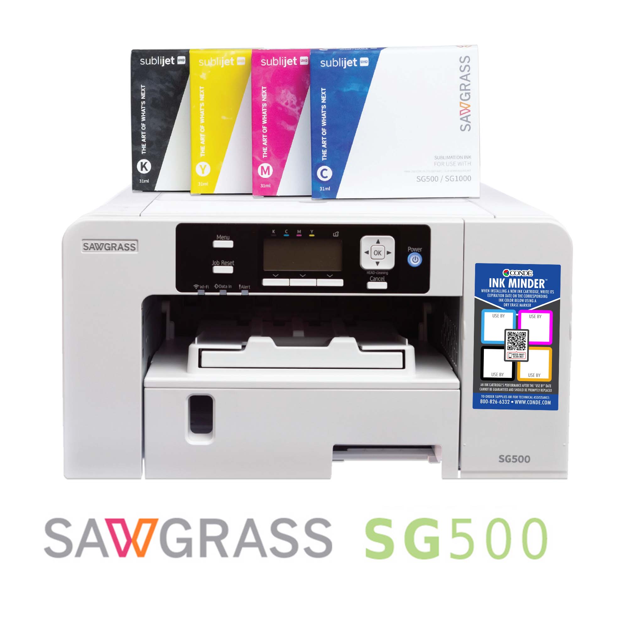 SawGrass SG500 Sublimation Printer & Sublijet UHD Starter Installation Kit  Bundle for Dye Sublimation Blank Printing, Sublimation Ink, Heat Tape,  Samples, Beginners Guide, and Paper Included 